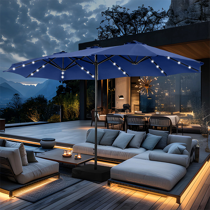 Outdoor Living And Rectangular Patio Umbrella With Solar Lights Also Patio Furniture Ideas